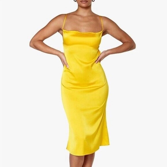 WeWoreWhat Dresses & Skirts - WeWoreWhat Danielle Bernstein Evening Dress M Medium Yellow Satin Charmeuse